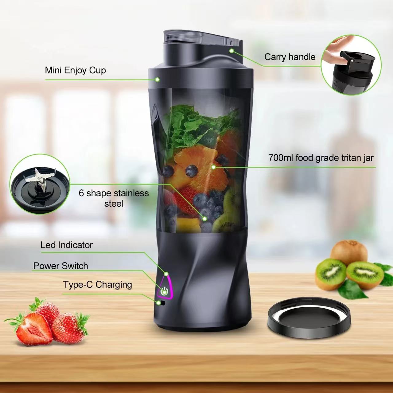 Portable Electric Juicer 700ML - đánh giá và giá Portable Blender Usb Rechargeable